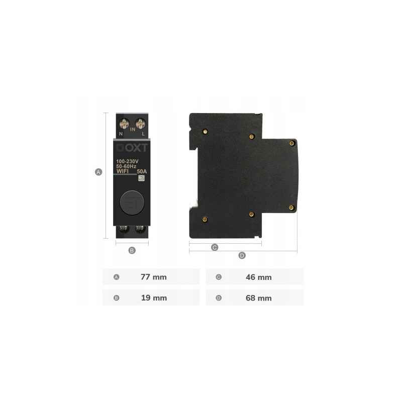 Sterownik 1 fazowy OXT 50A 19mm DIN WiFi