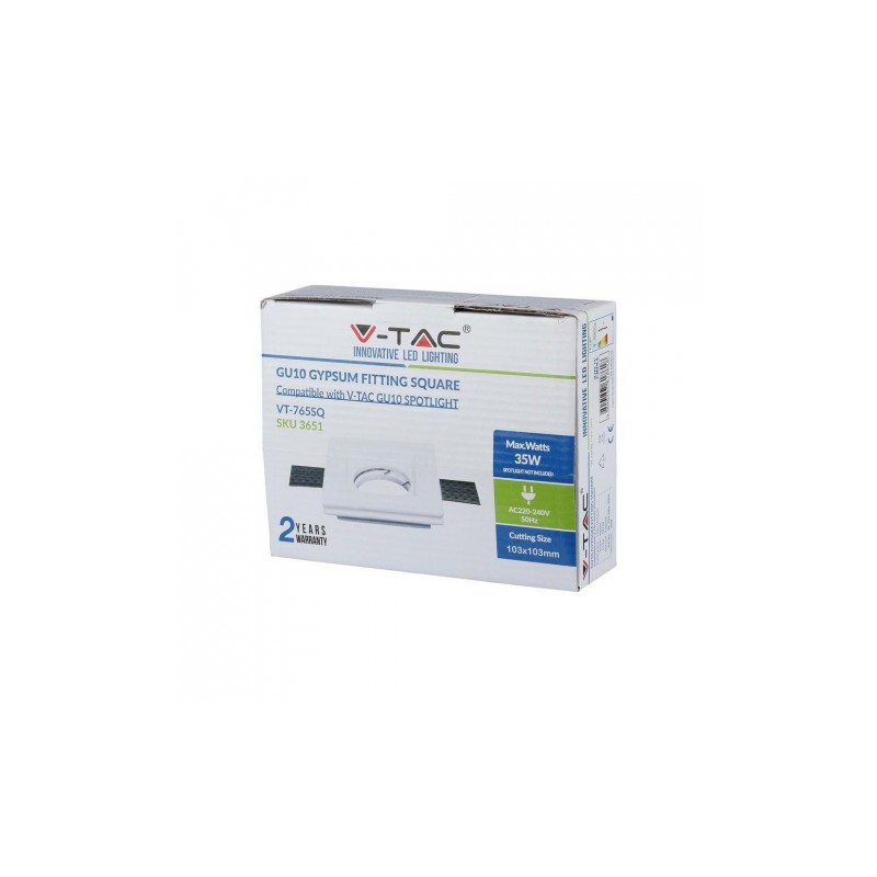 Oprawa Oczko V-TAC GIPS GU10 Wpuszczana Kwadrat 100x100x30 Biały VT-765