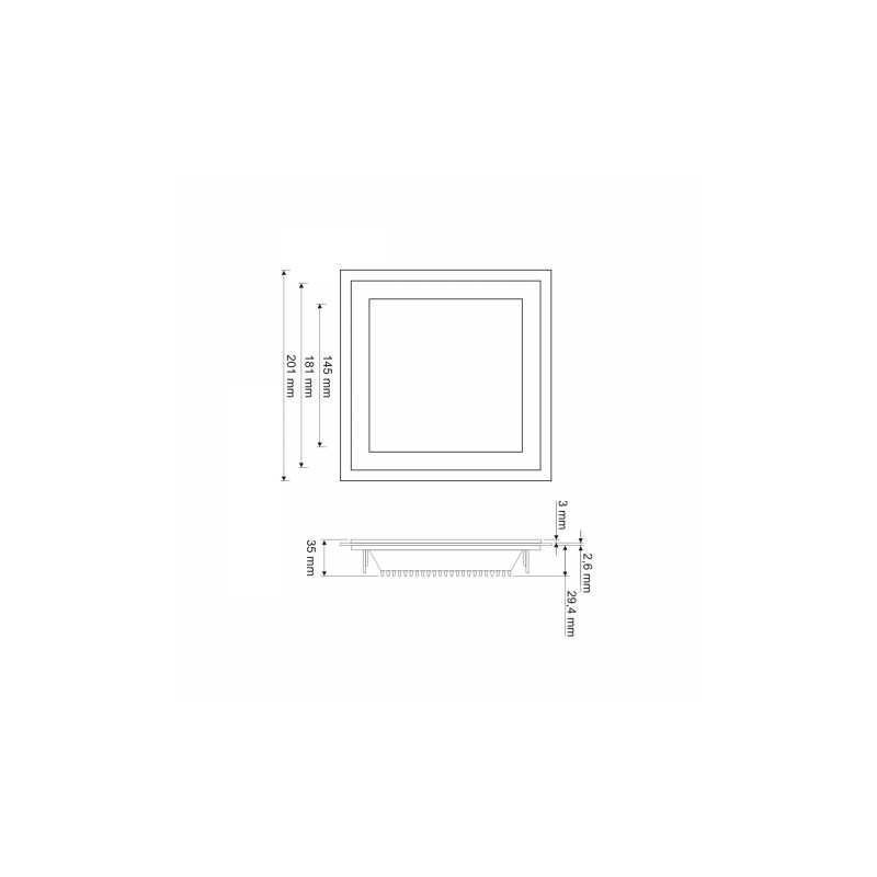 Plafon LED 16W ART podtynkowy, szklany, kwadratowy 200x200mm - biała dzienna