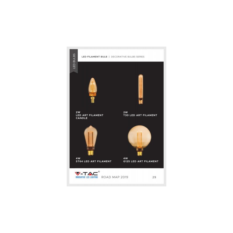 Żarówka LED V-TAC 2W EDISON RETRO Świeczka E14 Bursztynowa VT-2152 1800K 200K 65lm