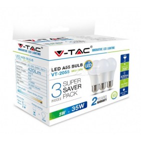 Żarówka LED V-TAC 5W E27 A55 VT-2055 2700K (Opak. 3szt) 420lm