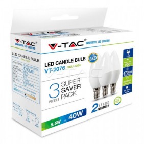 Żarówka LED V-TAC 5.5W E14 Świeczka VT-2076 4000K (Opak. 3szt) 470lm