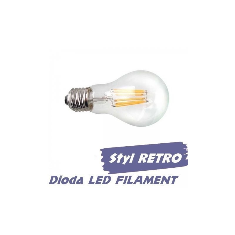 Żarówka LED E27 8W A60 FILAMENT ŚCIEMNIALNA 880lm - biała ciepła