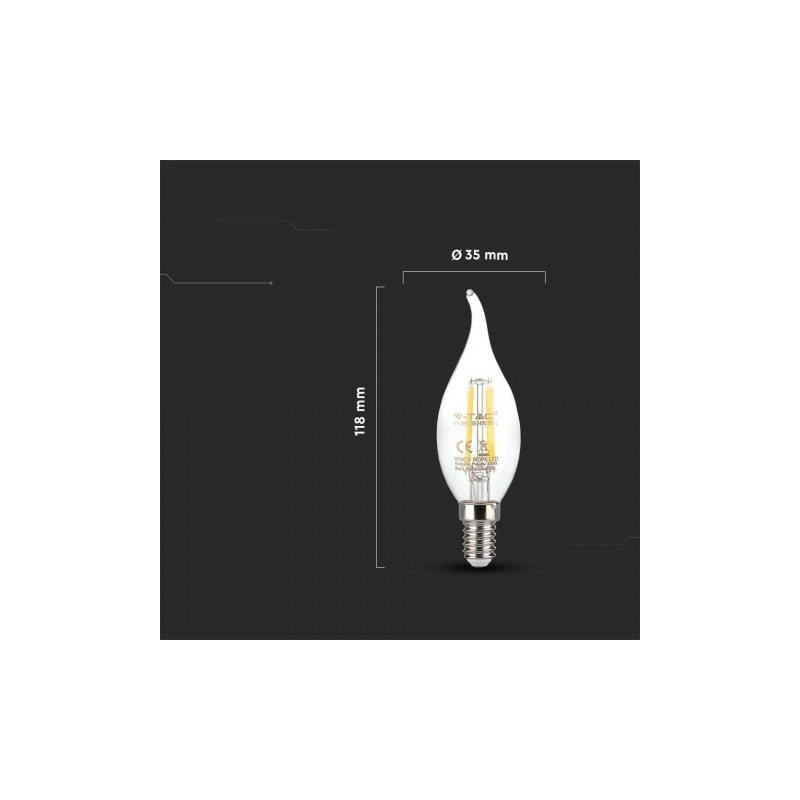 Żarówka LED V-TAC 4W Filament E14 Świeczka Płomyk VT-1997 3000K 400lm
