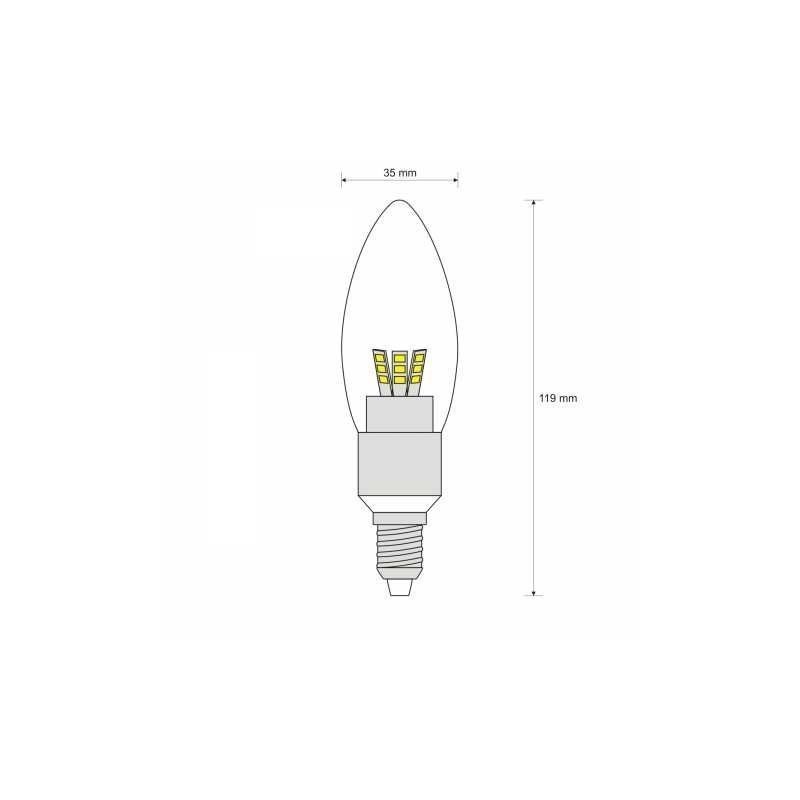 Żarówka LED E14 4,5W 320lm - świeczka przezroczysta - srebrna - biała ciepła