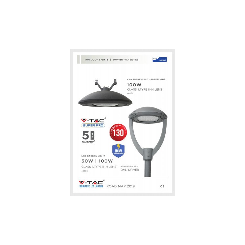 Oprawa Parkowa V-TAC SAMSUNG CHIP 100W VT-105 4000K 302Z+ Class II Type 3M DALI 13000lm 5 Lat Gwarancji