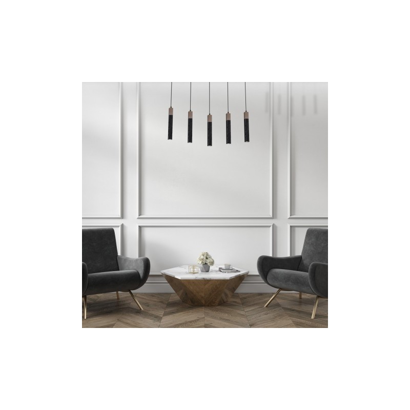 Lampa wisząca SOLO SAWN BLACK / PATINATED WOOD 5x mini GU10