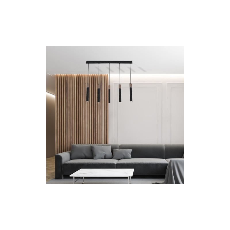 Lampa wisząca SOLO SAWN BLACK / PATINATED WOOD 5x mini GU10