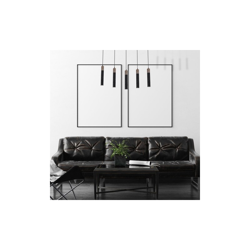 Lampa wisząca SOLO SAWN BLACK / PATINATED WOOD 5x mini GU10