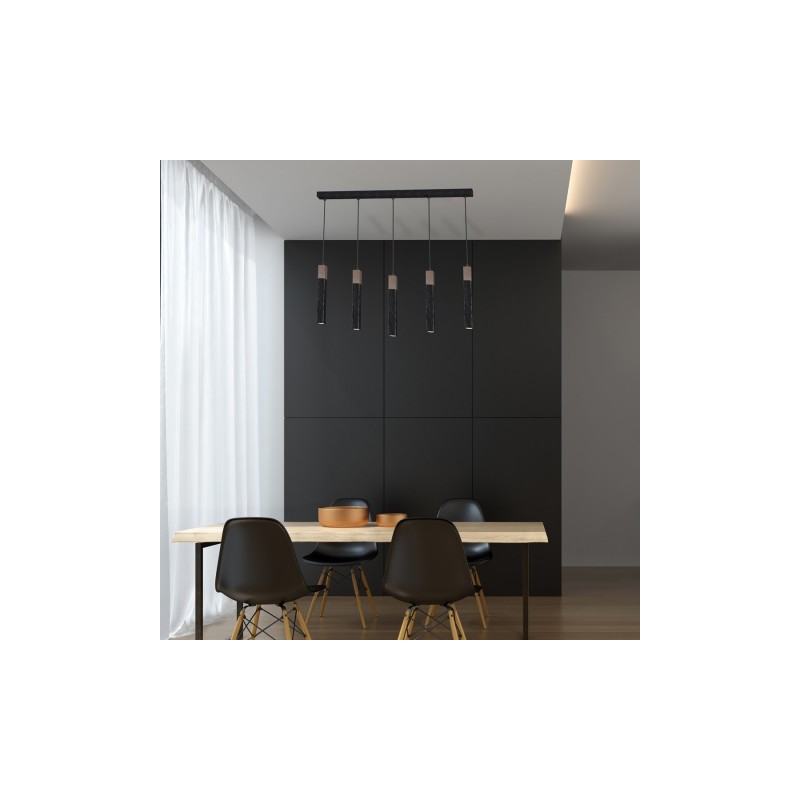 Lampa wisząca SOLO SAWN BLACK / PATINATED WOOD 5x mini GU10