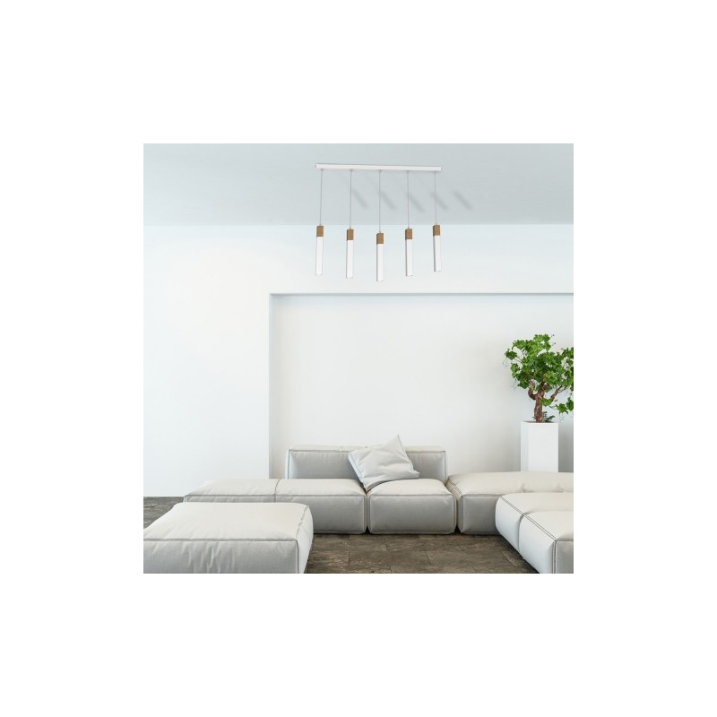 Lampa wisząca SOLO SAWN WHITE / PATINATED WOOD 5x mini GU10