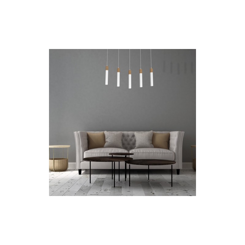 Lampa wisząca SOLO SAWN WHITE / PATINATED WOOD 5x mini GU10