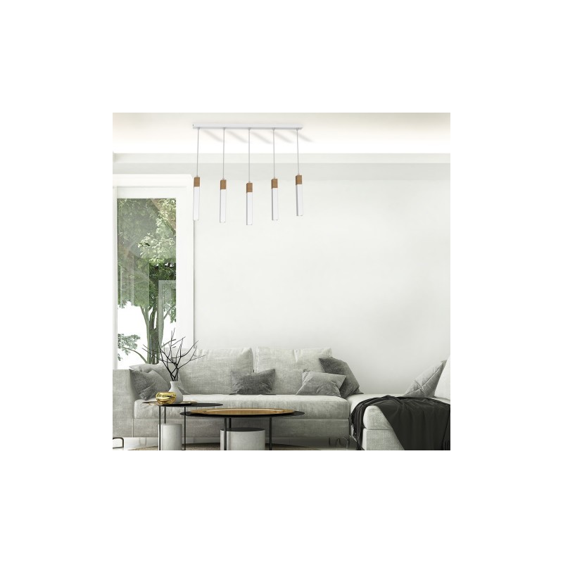 Lampa wisząca SOLO SAWN WHITE / PATINATED WOOD 5x mini GU10