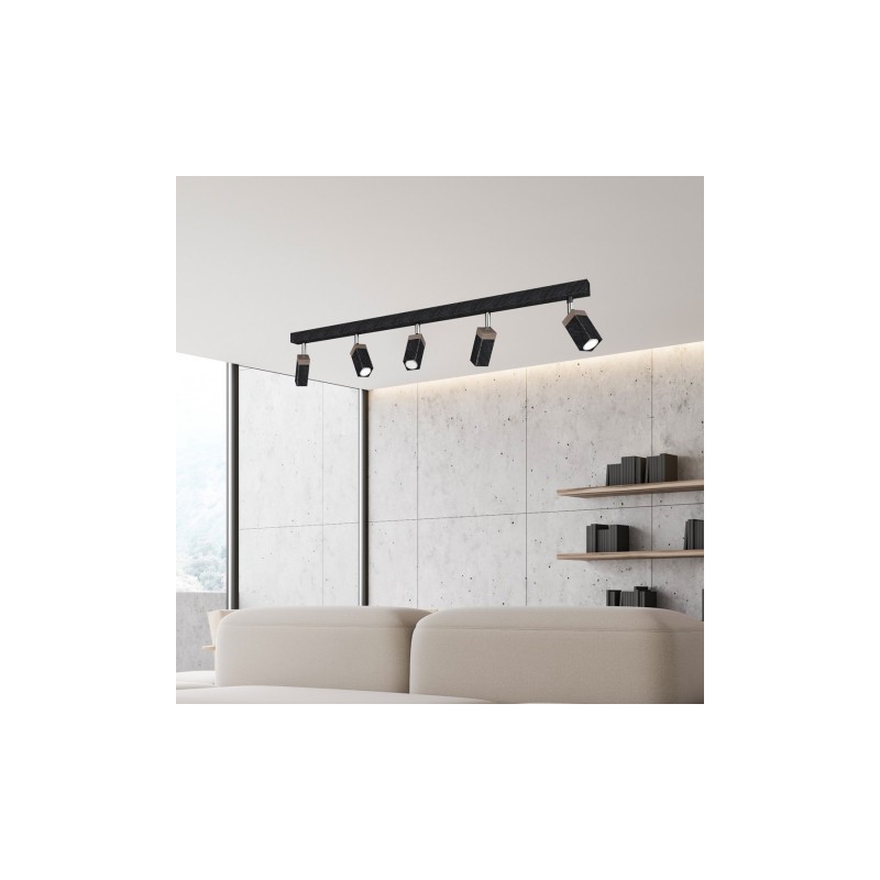 Lampa sufitowa SOLO SAWN BLACK / PATINATED WOOD 5x mini GU10