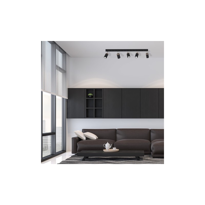 Lampa sufitowa SOLO SAWN BLACK / PATINATED WOOD 5x mini GU10