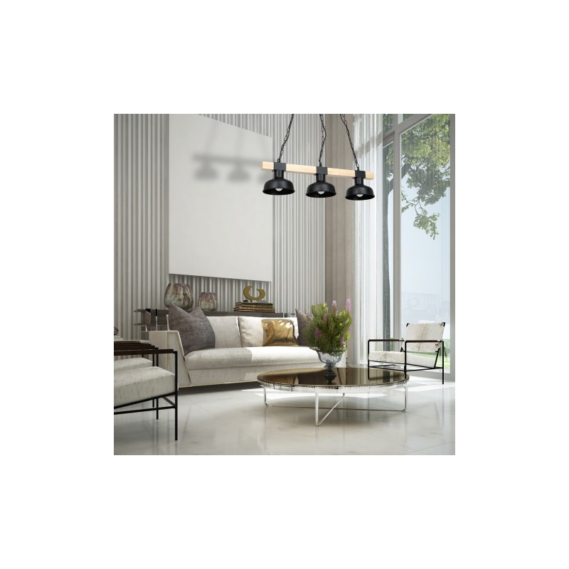 Lampa wisząca FARO CZARNA / NATURALNE DREWNO 3xE27 60W
