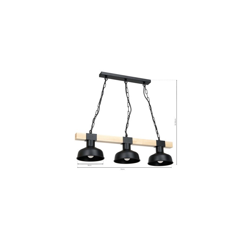 Lampa wisząca FARO CZARNA / NATURALNE DREWNO 3xE27 60W