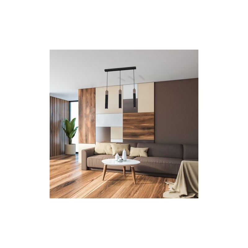 Lampa wisząca SOLO SAWN BLACK / PATINATED WOOD 3x mini GU10