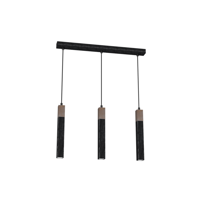 Lampa wisząca SOLO SAWN BLACK / PATINATED WOOD 3x mini GU10