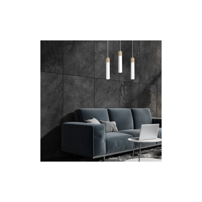 Lampa wisząca SOLO SAWN WHITE / PATINATED WOOD 3x mini GU10