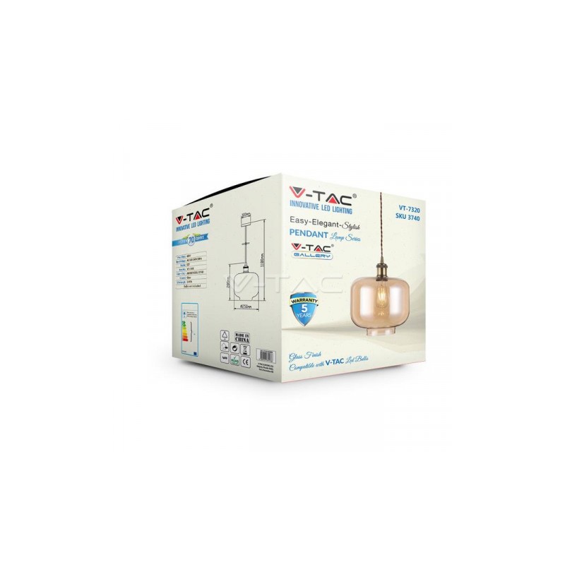 Oprawa Wisząca V-TAC LOFT Szkło Bursztyn VT-7320