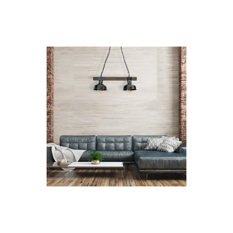 Lampa wisząca FARO BLACK / WOOD 2xE27 60W