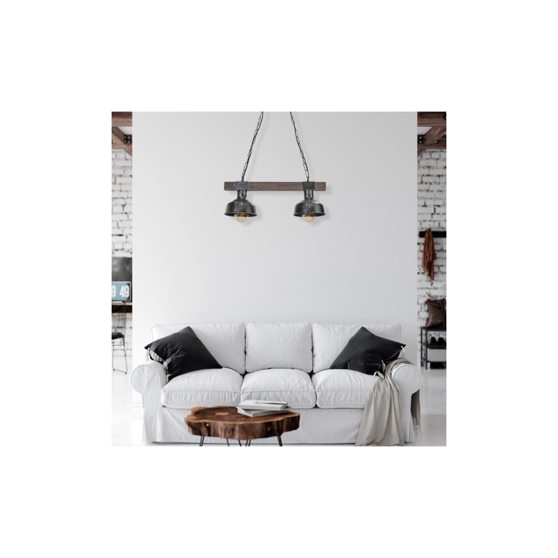 Lampa wisząca FARO BLACK / WOOD 2xE27 60W