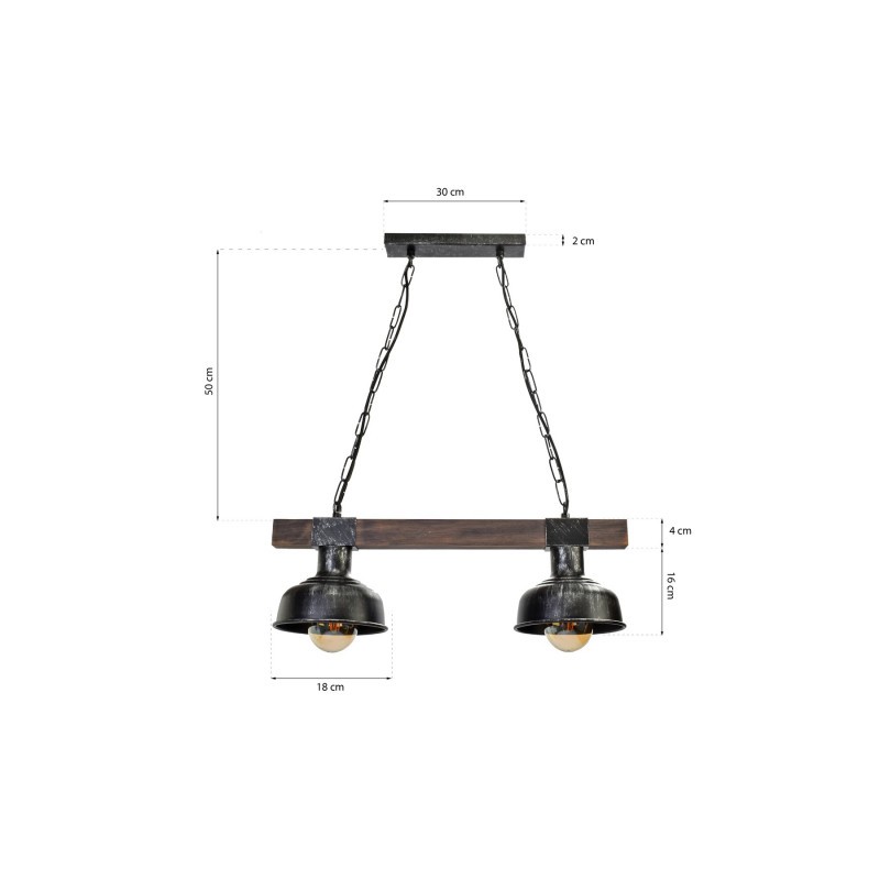 Lampa wisząca FARO BLACK / WOOD 2xE27 60W