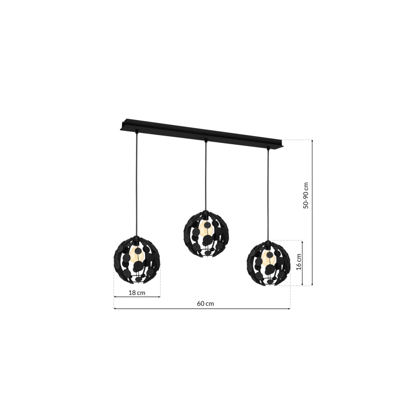 Lampa wisząca GAIA BLACK / WOOD 3xE27 60W