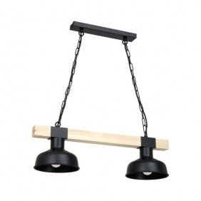 Lampa wisząca FARO CZARNA / NATURALNE DREWNO 2xE27 60W