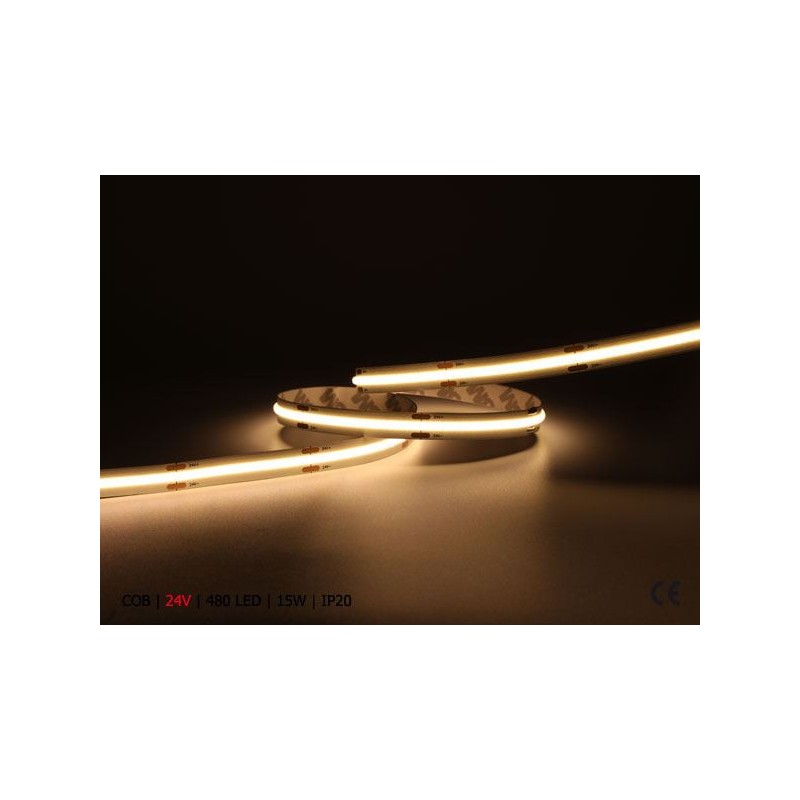 TAŚMA LED COB 24V | 15W | 480 LED/1m | IP68 | 3150K +/-150K | 80lm/W | RA 90 | 5m | 12,5mm | PROF.+