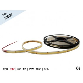 TAŚMA LED COB 24V | 15W | 480 LED/1m | IP68 | 7100K +/-300K | 100lm/W | RA 90 | 5m | 12,5mm | PROF.+