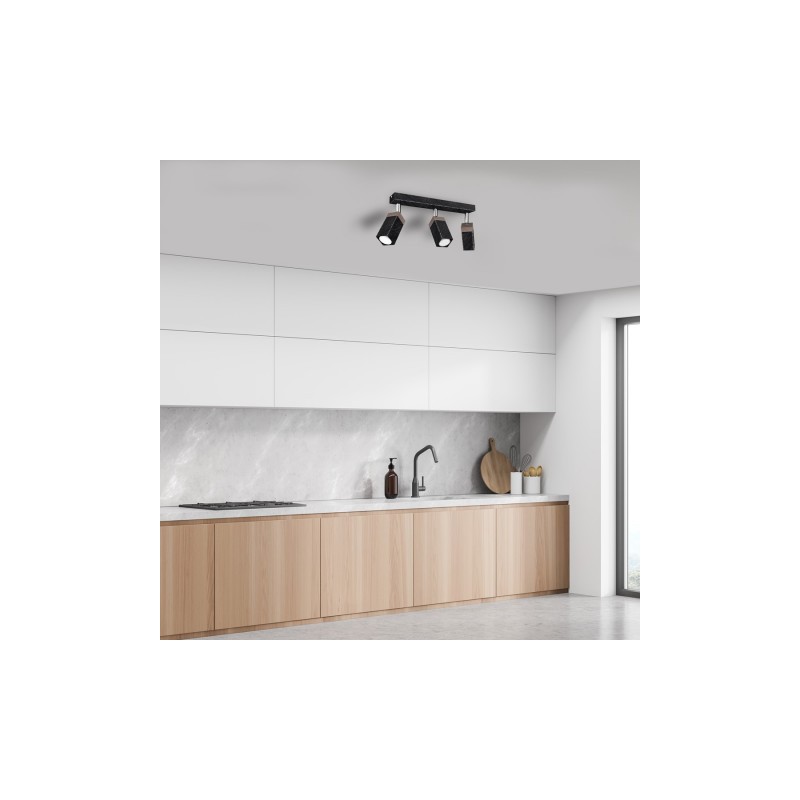 Lampa sufitowa SOLO SAWN BLACK / PATINATED WOOD 3x mini GU10