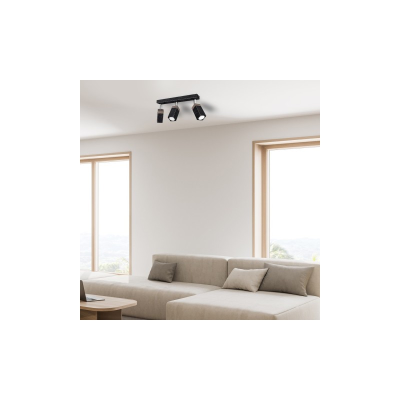 Lampa sufitowa SOLO SAWN BLACK / PATINATED WOOD 3x mini GU10