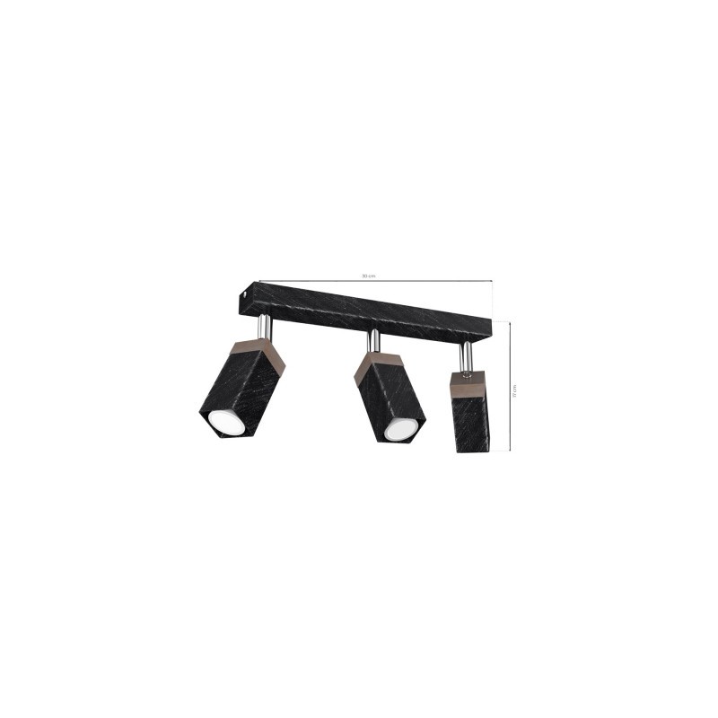 Lampa sufitowa SOLO SAWN BLACK / PATINATED WOOD 3x mini GU10