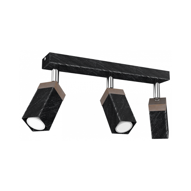 Lampa sufitowa SOLO SAWN BLACK / PATINATED WOOD 3x mini GU10