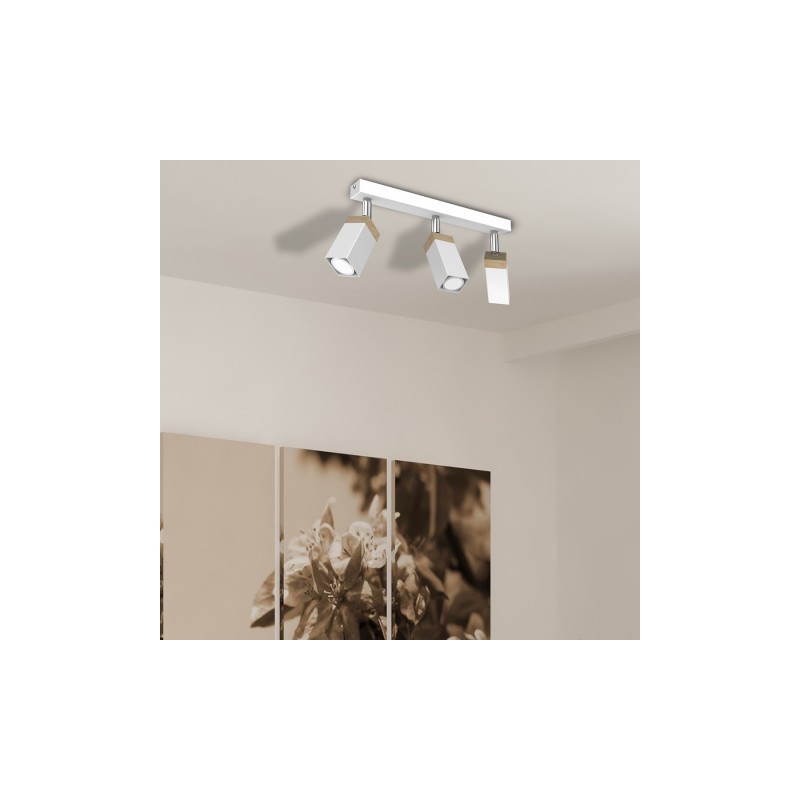 Lampa sufitowa SOLO SAWN WHITE / PATINATED WOOD 3x mini GU10