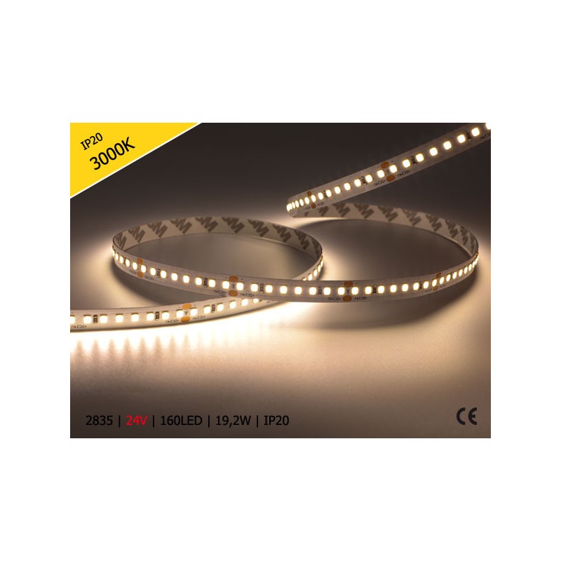 Taśma LED 2835 | 19,2W | 24V | IP20 | 160 LED | CIEPŁA/3000K | 131,85 lm/W ! 10mm