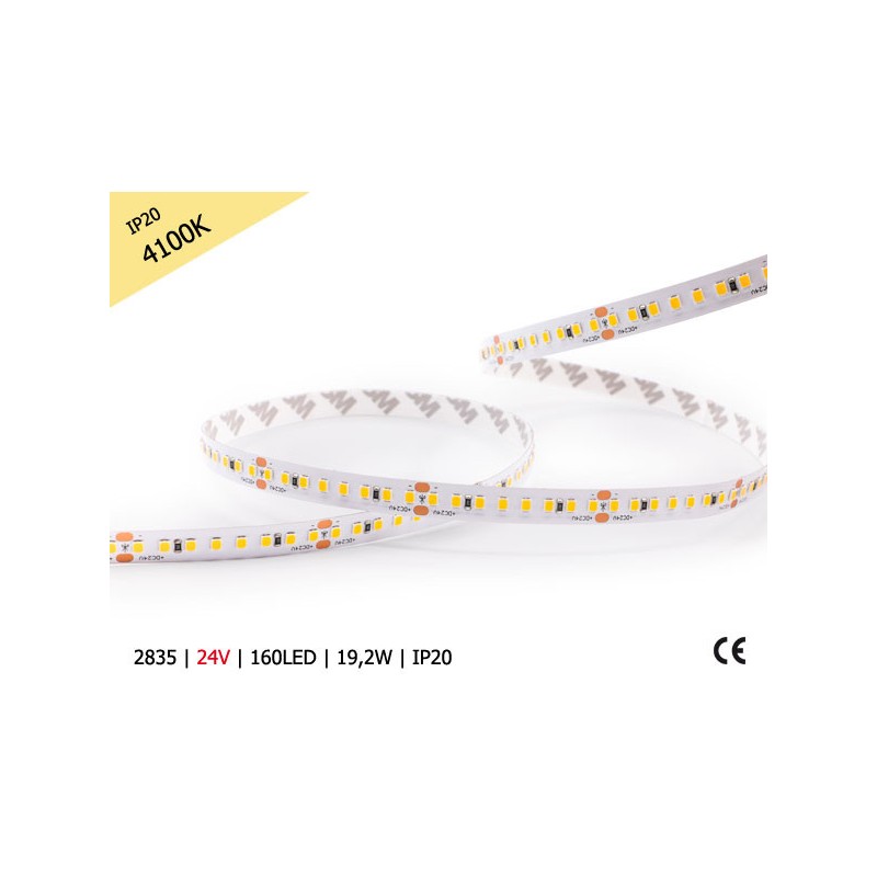 Taśma LED 2835 | 19,2W | 24V | IP20 | 160 LED | NEUTRALNA/4100K | 140lm/W ! 10mm