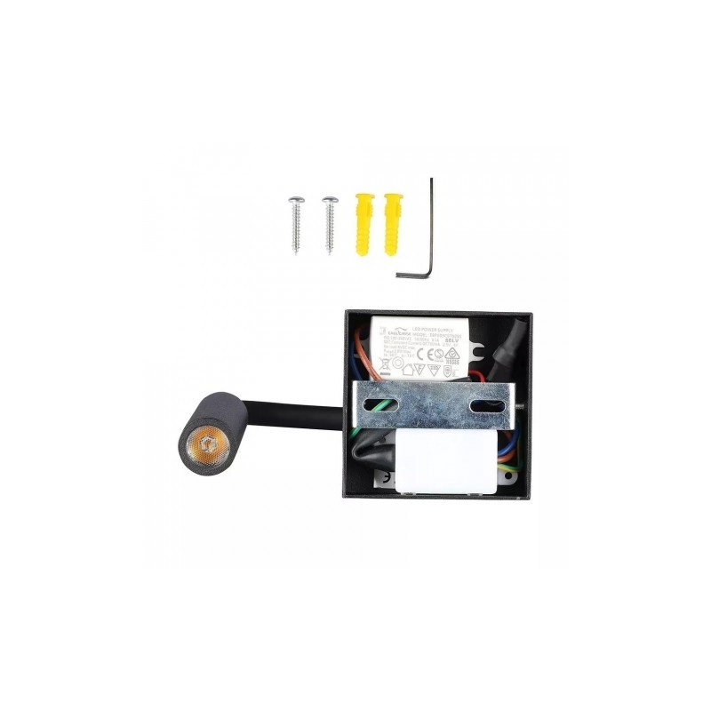 Oprawa LED V-TAC 3W Kinkiet Hotel Łóżko Czarny COB CREE VT-2903 3000K 150lm 3 Lata Gwarancji