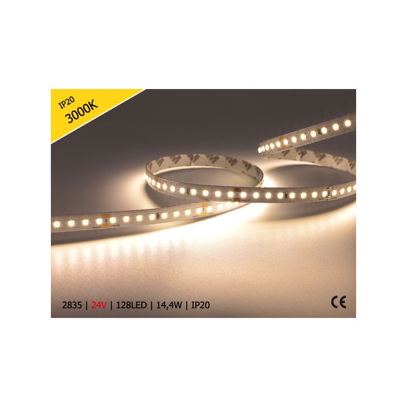 Taśma LED 2835 | 14,4W | 24V | IP20 | 128 LED | CIEPŁA/3000K | 132,87lm/W ! 10mm