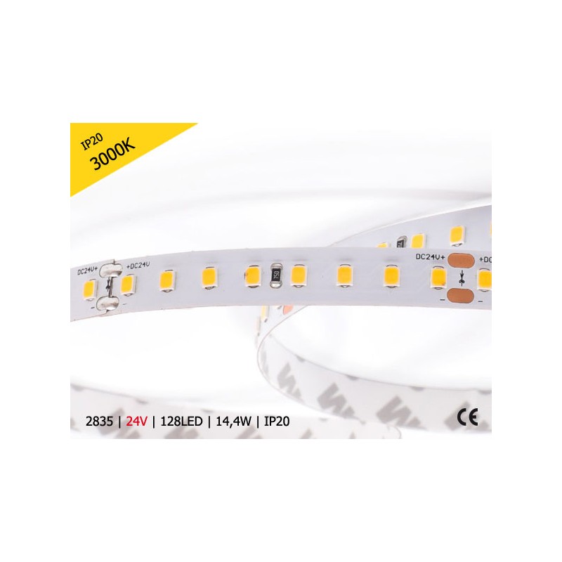 Taśma LED 2835 | 14,4W | 24V | IP20 | 128 LED | CIEPŁA/3000K | 132,87lm/W ! 10mm