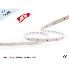 Taśma LED 2835 | 14,4W | 24V | IP20 | 128 LED | ZIMNA/6100K | 140lm/W ! 10mm
