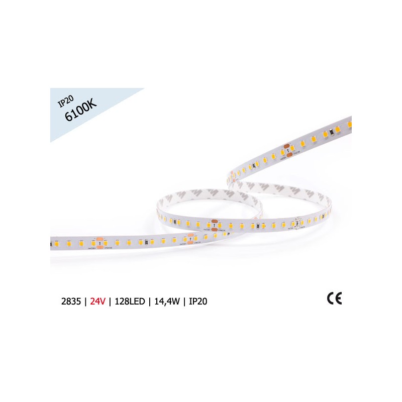 Taśma LED 2835 | 14,4W | 24V | IP20 | 128 LED | ZIMNA/6100K | 140lm/W ! 10mm