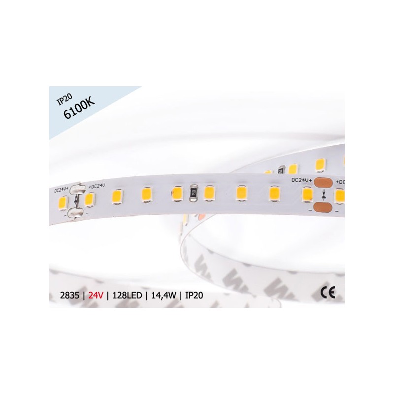 Taśma LED 2835 | 14,4W | 24V | IP20 | 128 LED | ZIMNA/6100K | 140lm/W ! 10mm