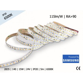 TAŚMA LED 2835 | 15W | 24V | IP20 | 140LED/m | ZIMNA | 6500K | powered by SAMSUNG | RA 90