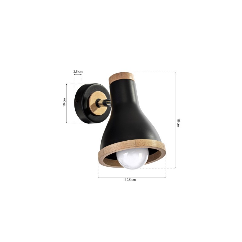 Kinkiet HOLLY BLACK / WOOD 1xE27 60W