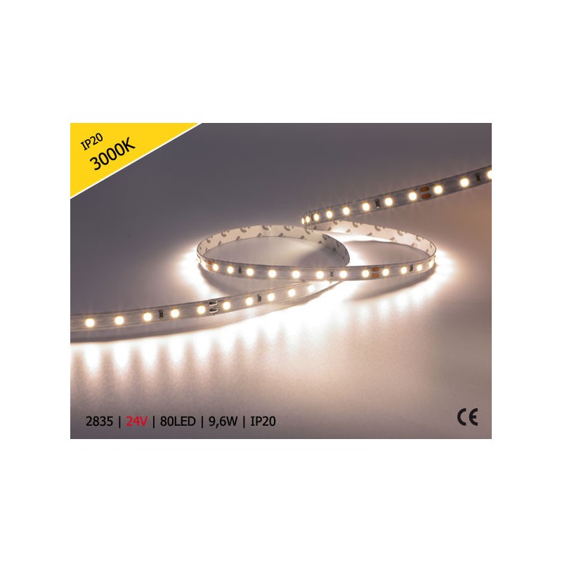 Taśma LED 2835 | 9,6W | 24V | IP20 | 80 LED | CIEPŁA/3000K | 133,32 lm/W ! 8mm