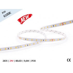 Taśma LED 2835 | 9,6W | 24V | IP20 | 80 LED | ZIMNA/6100K | 138,39 lm/W ! 8mm