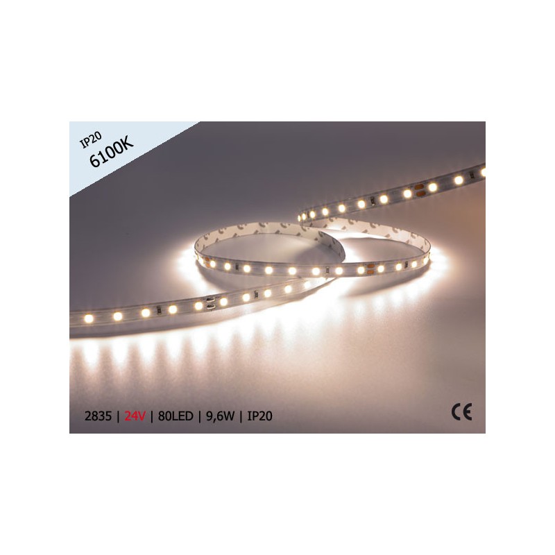 Taśma LED 2835 | 9,6W | 24V | IP20 | 80 LED | ZIMNA/6100K | 138,39 lm/W ! 8mm